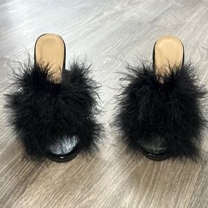 Black suede fluffy high heel